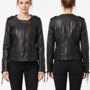 Express Black Faux Leather Moto Jacket Asymmetrical Zip Corset Lace-Up Details M